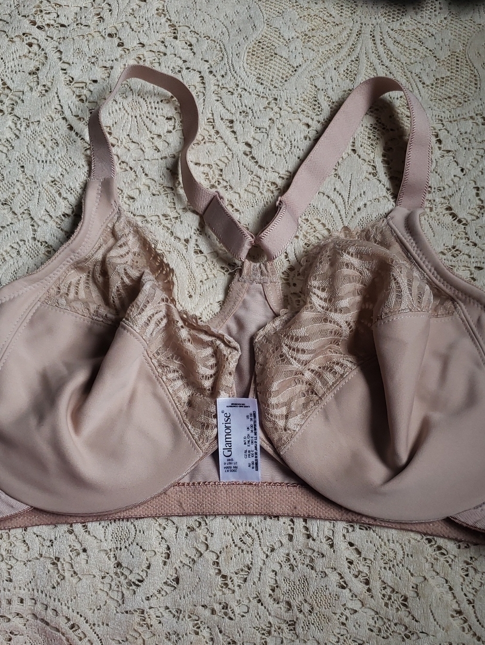 Glamorise Light Nude Lace-Accent Full Coverage Bra Race Back 38DD